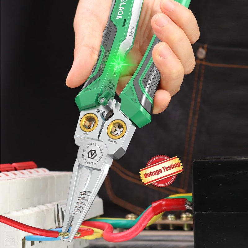 LAOA 8 in 1 Wire Stripper with Voltage Tester - Upgraded Rechargeable Wire Crimper, with Alarm & Flash Detects 12V-250V AC/DC (Non-Rectified DC) for Strip, Cut, Crimp, Split, Wrap, Slit, Pull - Image 5